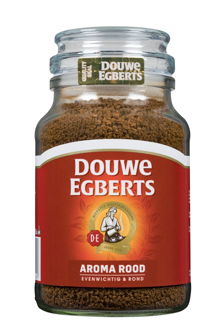 Koffiepoeder pot van Douwe Egberts aroma rood.