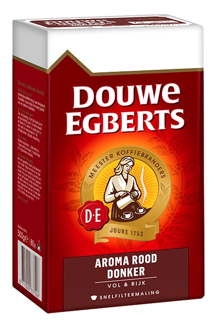 Verpakking Douwe Egberts filterkoffie aroma rood donker zijkant