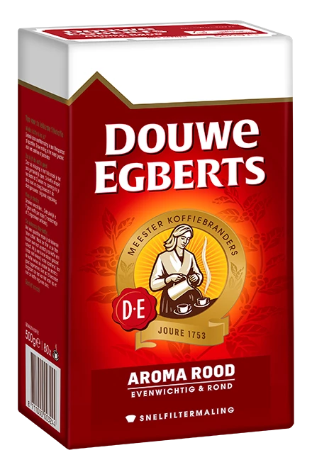 Verpakking Douwe Egberts Aroma Rood filterkoffie zijkant