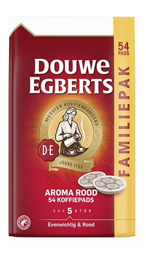 Familiepak 54 koffiepads van Douwe Egberts aroma rood.