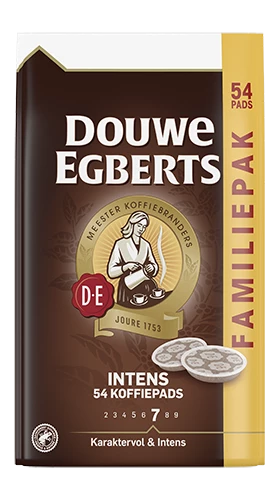 Familiepak van 54 stuks van de Douwe Egberts Intens koffiepads.