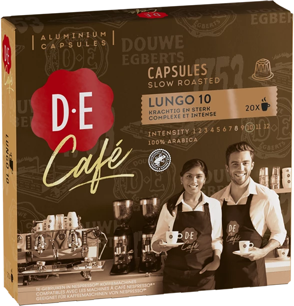 Verpakking Douwe Egberts Café Lungo 10 slow roasted capsules