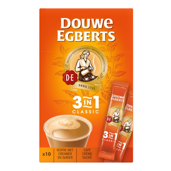 Packshots verwenkoffie 3 in 1 sticks oranje Douwe Egberts.