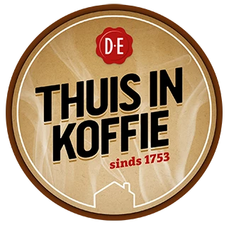 Logo op de Douwe Egberts website met de tekst: 'Thuis in koffie, sinds 1753'.