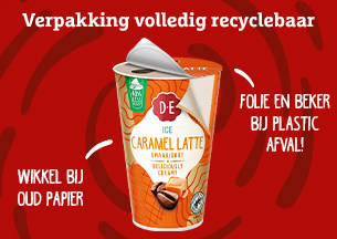 Nieuwe recyclebare verpakking ijskoffie Douwe Egberts.